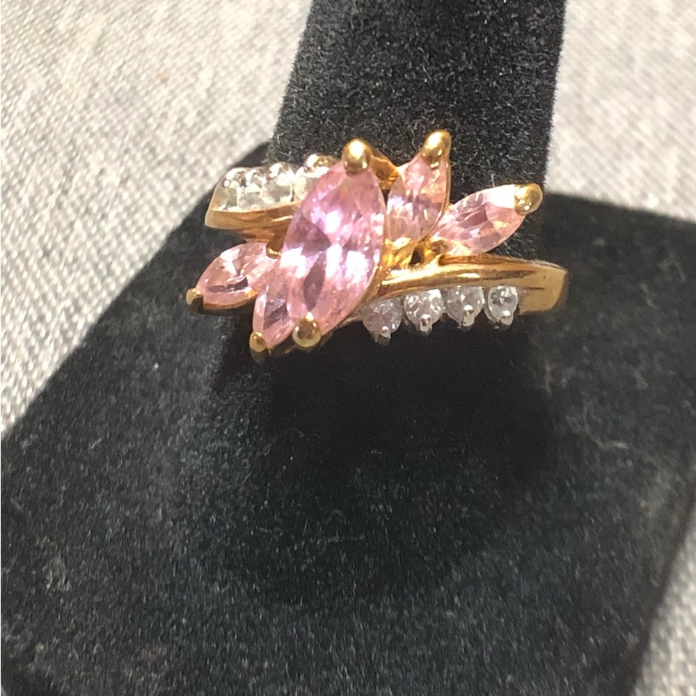 925 Sterling Silver Vermeil Icy CZ Pink Marquise Cocktail Ring SZ 7 5g